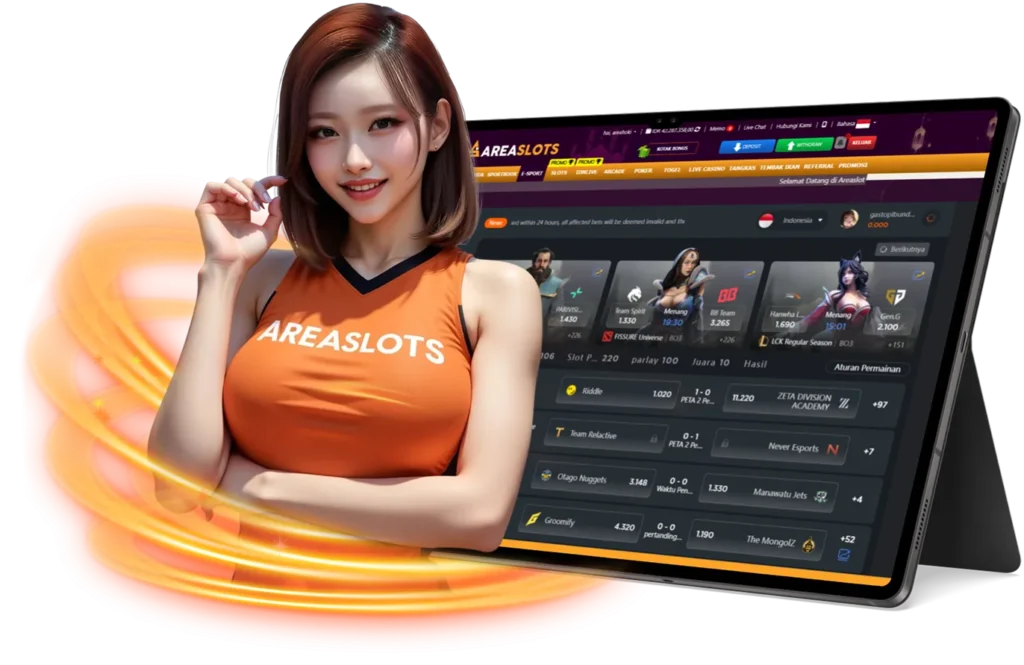 Tim e-sport kompetitif sedang bermain di turnamen besar, dengan fokus pada layar dan peralatan gaming.